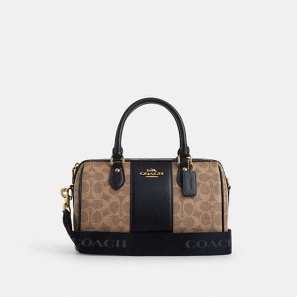 Rowan Satchel Bag In Signature Canvas with Black Leather Stripe - Picture 1 of 12